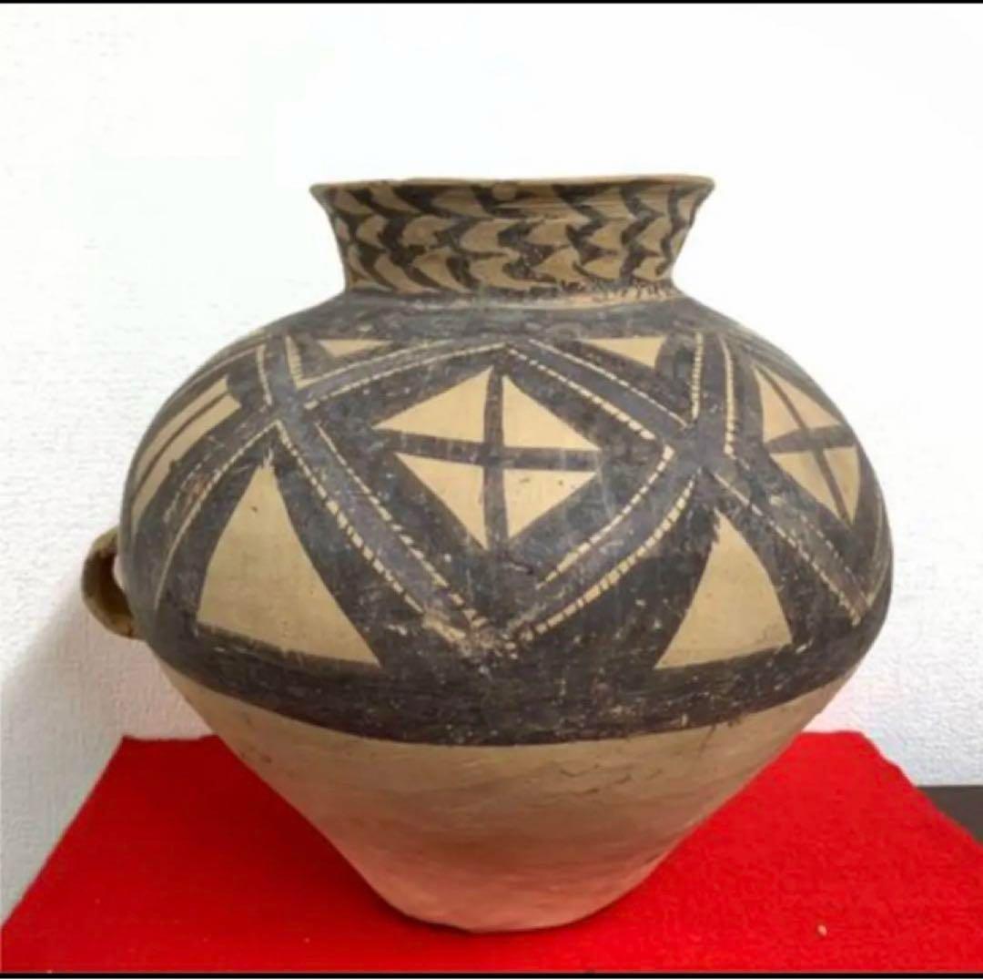 彩陶 【中国彩陶双耳大壷 アンダーソン土器/出土品】紀元前五千年 共箱