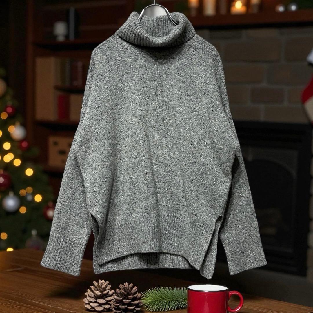 theory タートルネック ニット ドロップショルダー グレー ミックス