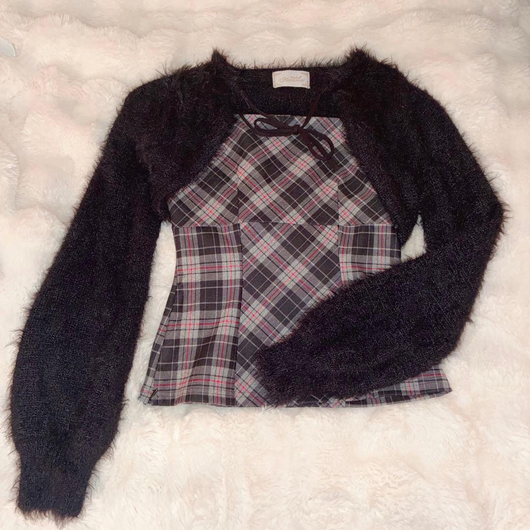 ミシェルマカロン シャギーボレロsetチェックトップス - メルカリ