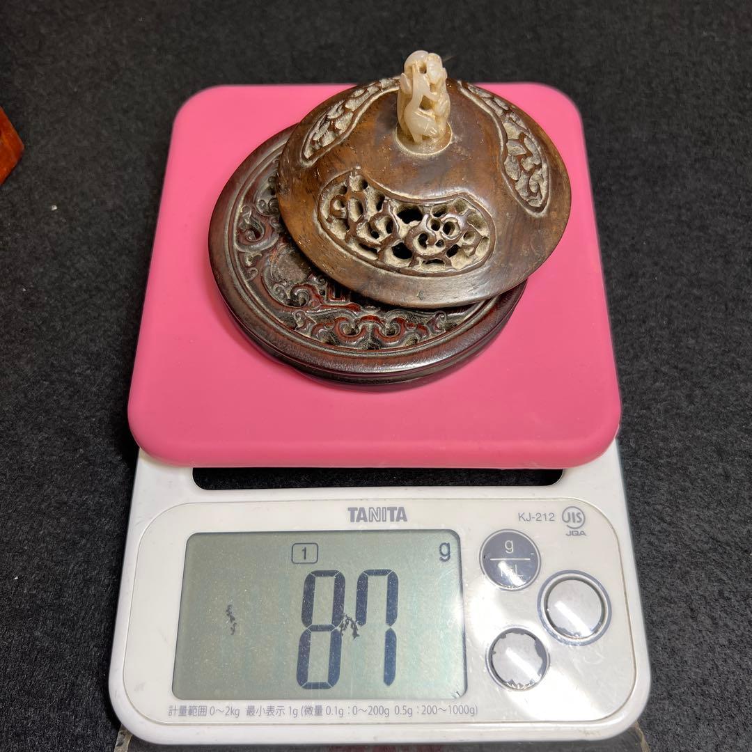 中国明時代 龍泉窯 白砡摘唐木台青磁香炉 木箱付 東Y8-0128☆2Fトカサ