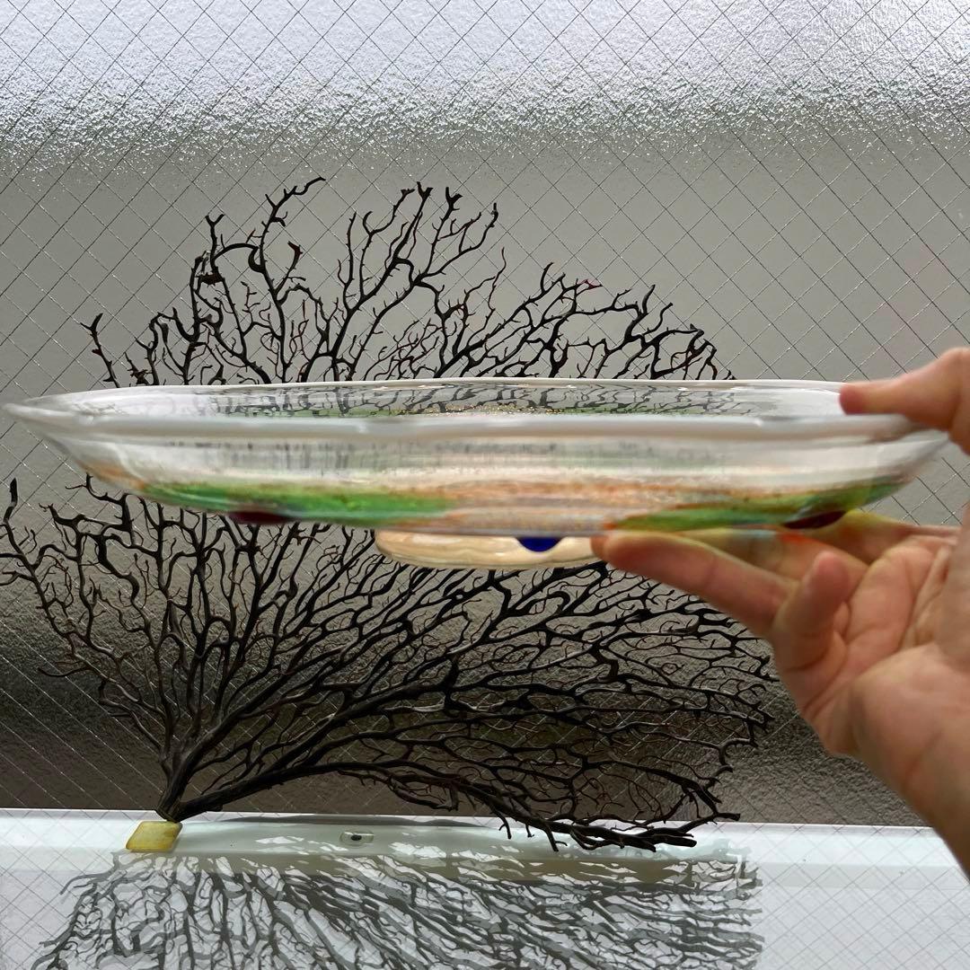 骨董　作家作品　象嵌　彩色　金彩釉　輪花　大皿　特大プレート　上野良樹