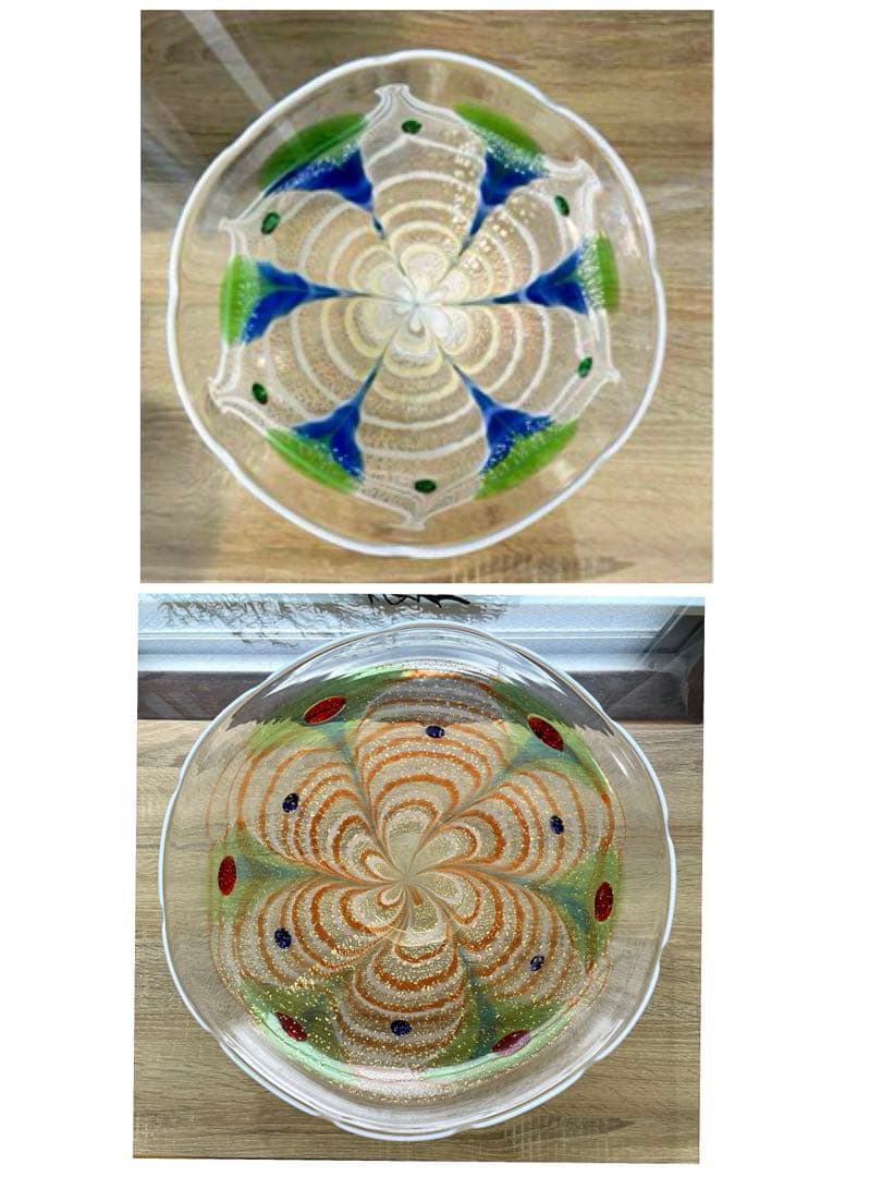 骨董　作家作品　象嵌　彩色　金彩釉　輪花　大皿　特大プレート　上野良樹