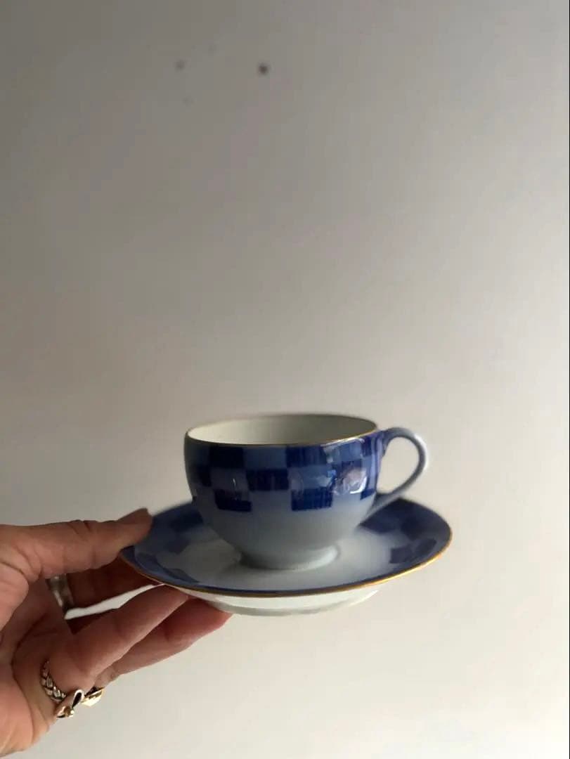 850 香蘭社 オールド香蘭社 市松文カップ&ソーサー 3点組 有田 明治