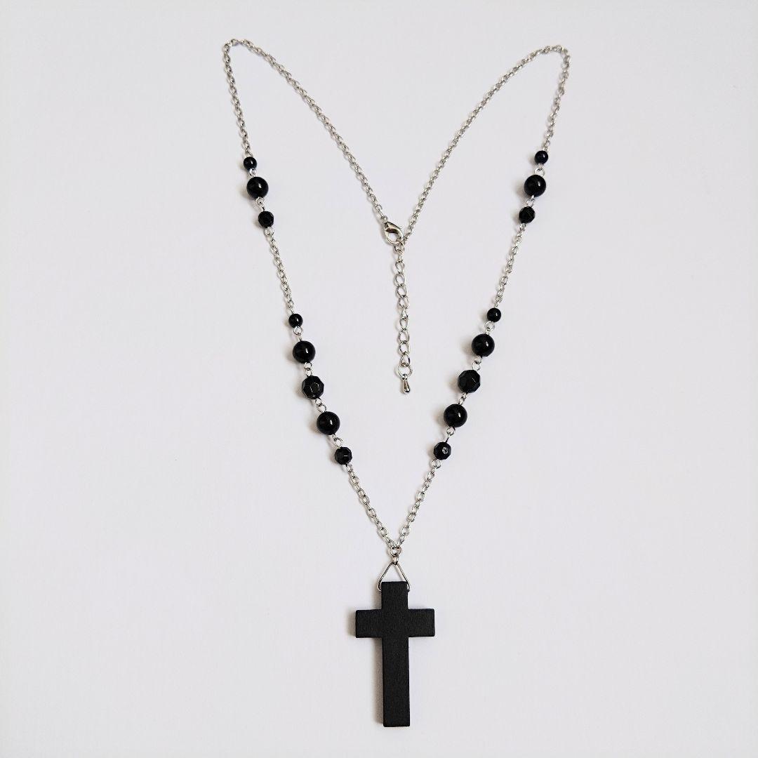 y2k グランジ ネックレス ダークコア クロス 十字架 ロザリオ 黒