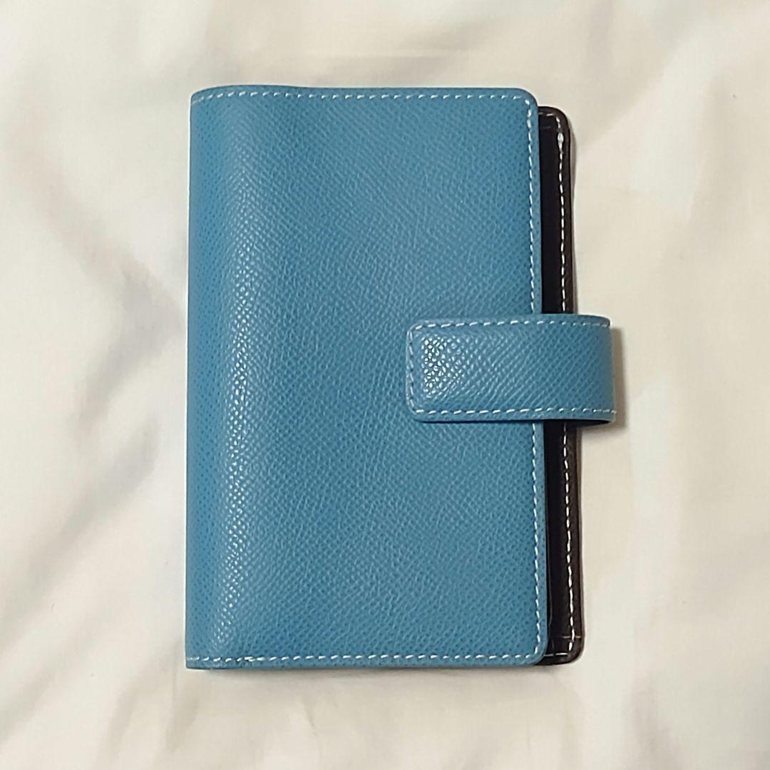 美品】piccino ピッチーノ 本革 手帳型 二つ折り財布 ブルー 日本製