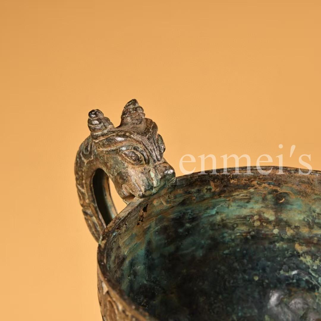中国古美術・旧蔵青銅酒具・純銅密彫・純手作り・高浮彫・置物・