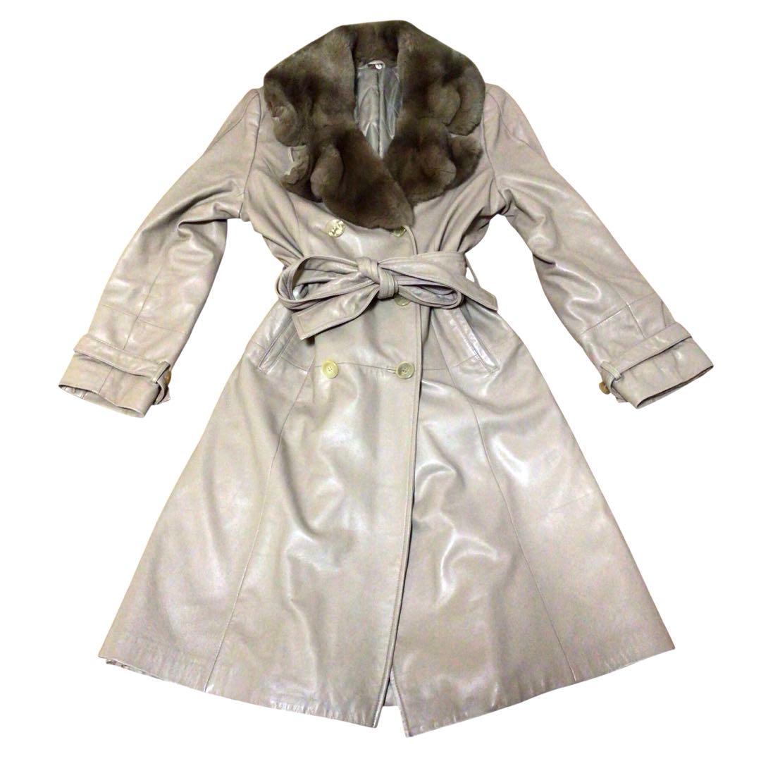 レッキスファー 本革 羊革 ロングコート ダブルブレスト 中綿 レアカラー 9 レッキスファー ラムレザーコート 中綿入り ロングコート 1349