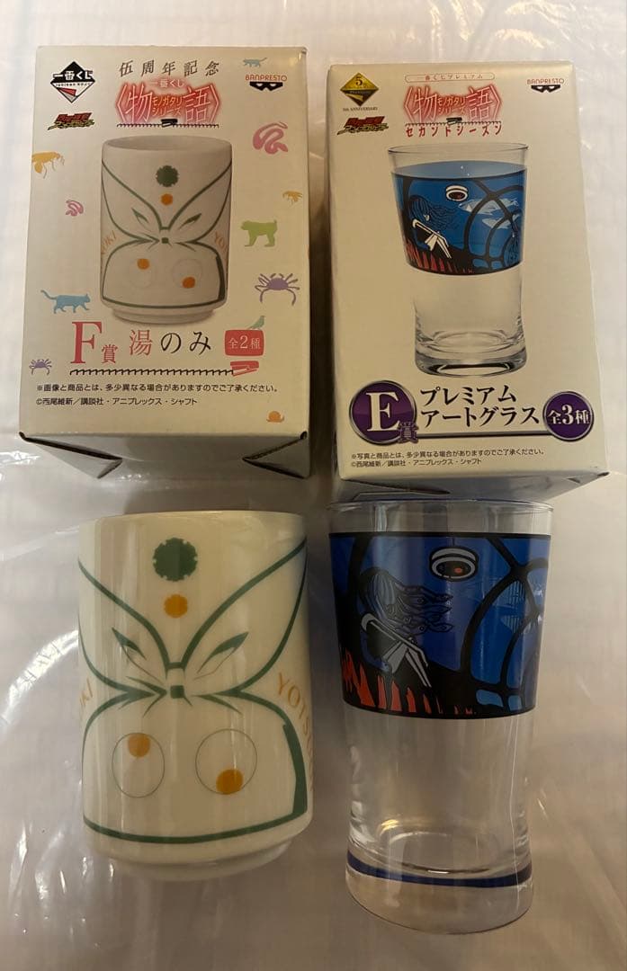 物語シリーズ くじ フィギュア A賞 ラスワン 湯のみ グラス 缶バッジ