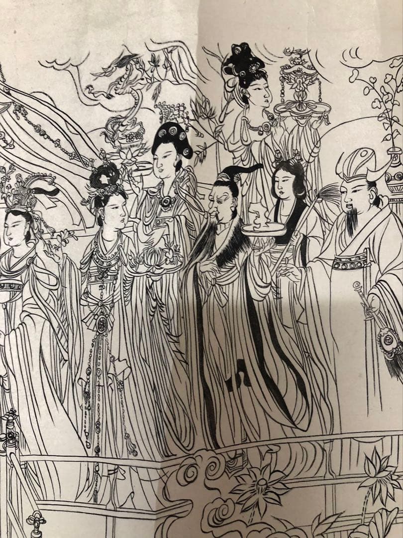 中国美術 佛画 巻物 傅香 絵［八十七仙人図］紙本　肉筆　32！