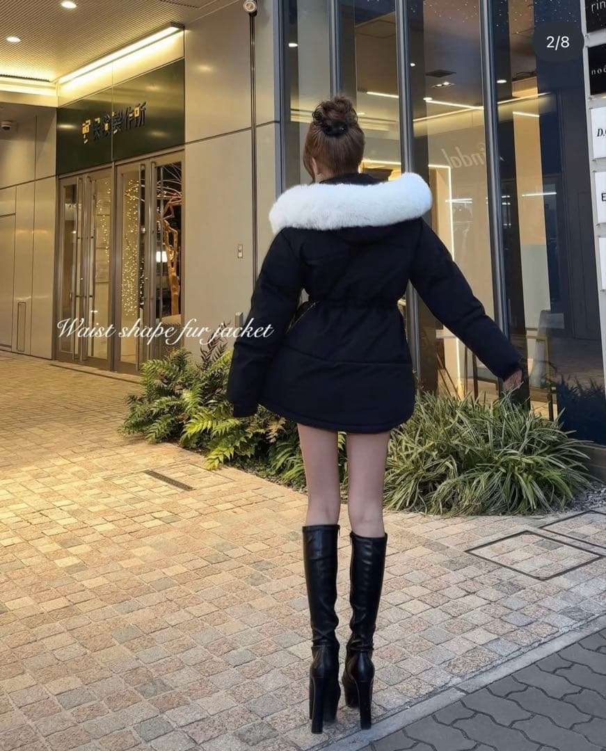 gienge(ジーアング)ウエストシェイプファージャケット ホワイトファー