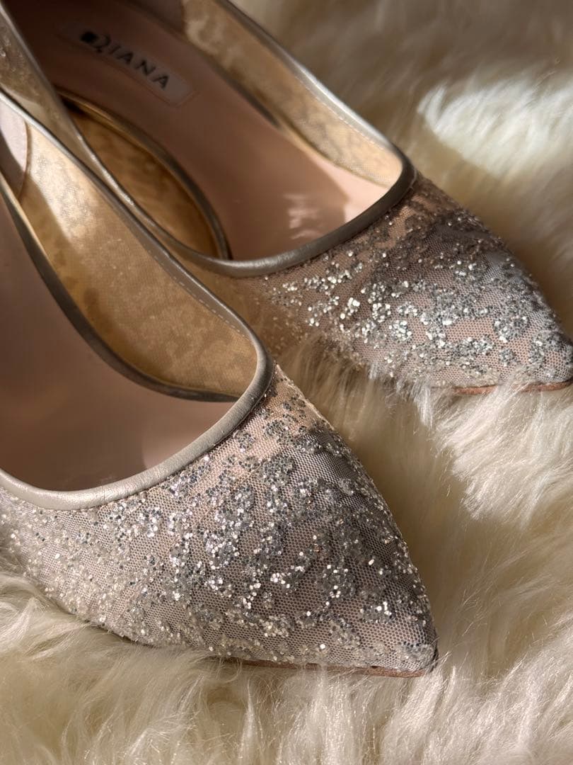 DIANA グリッターチュールパンプス　ブライダルシューズ　24.5cm