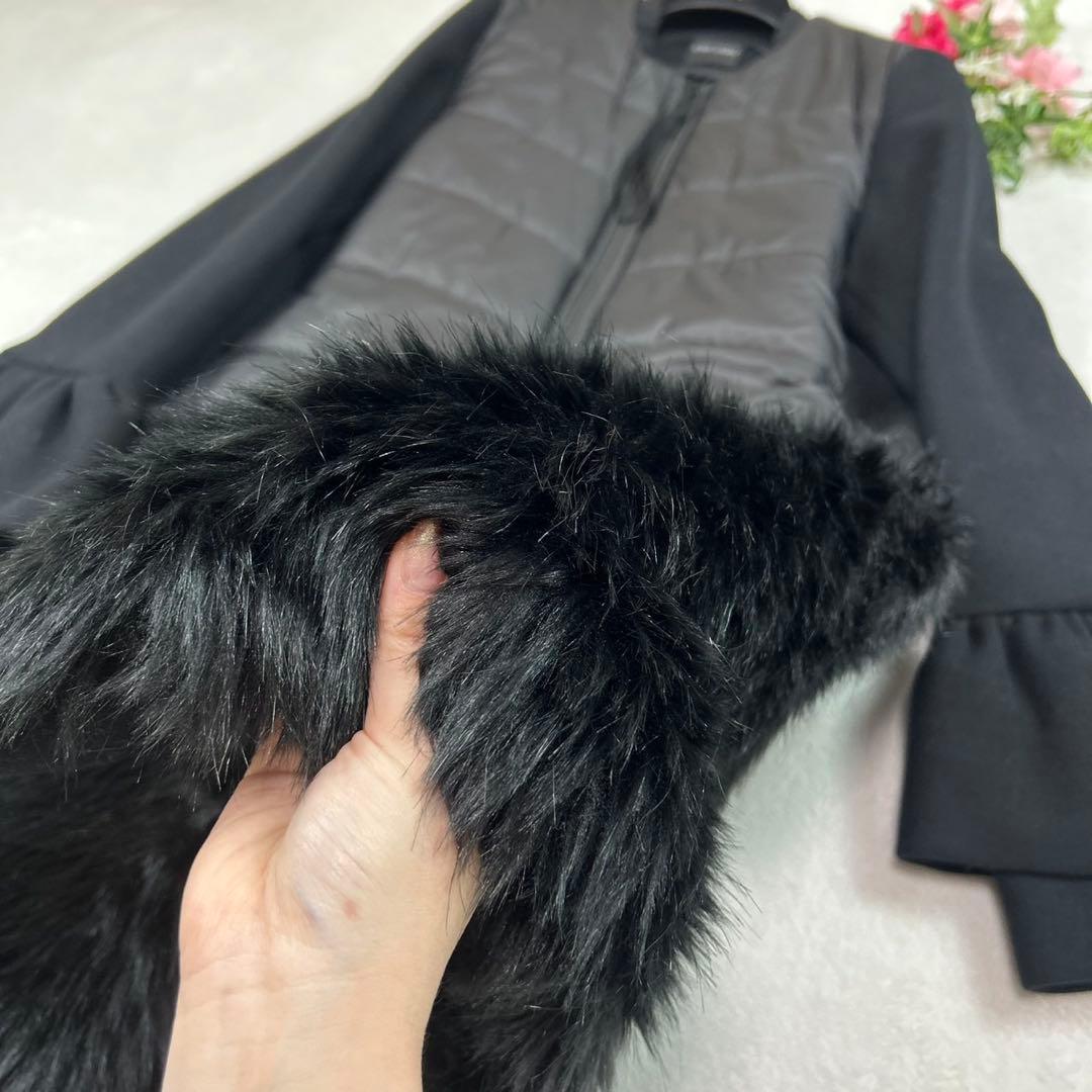 K50 美品 M ヨーコチャン フリル ロングコート ブラック レディース