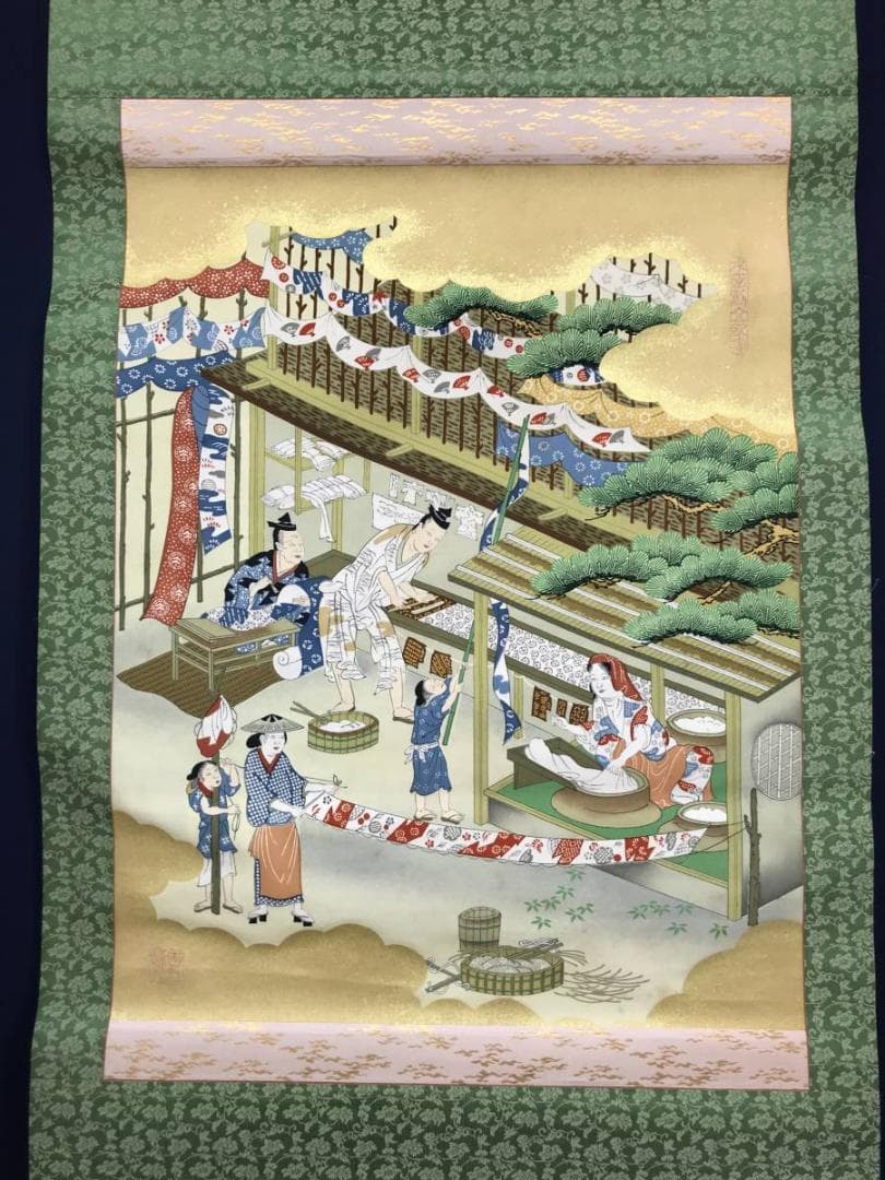 【複製】作者不詳/染織の図/染織工芸品/人物図/掛軸/名家伝来/AC-413