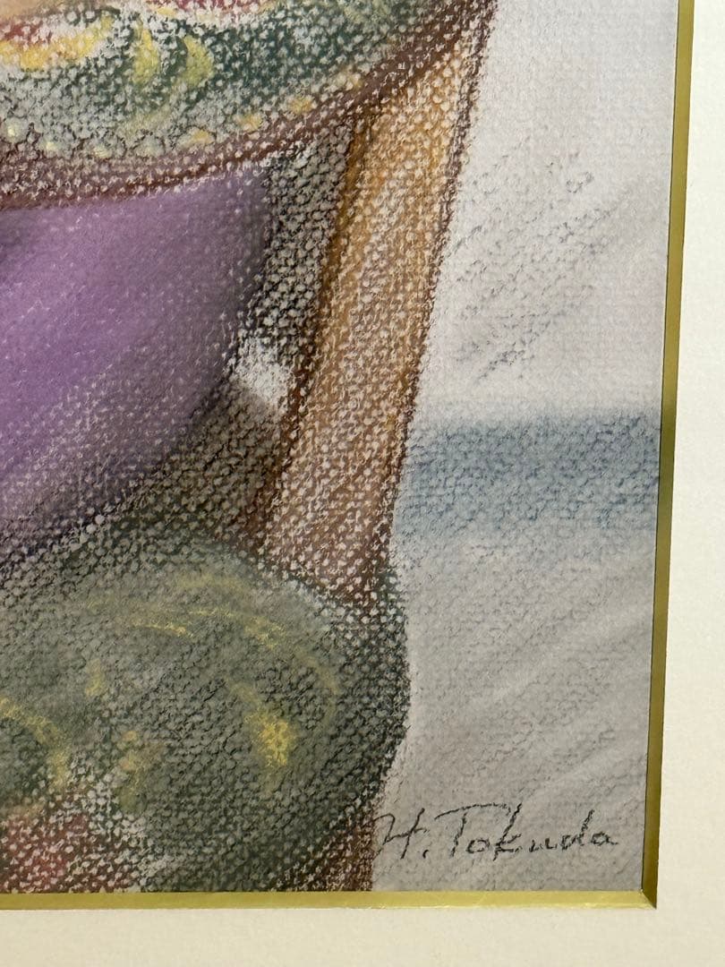 徳田宏行《美人画》肉筆パステル画　直筆サインあり
