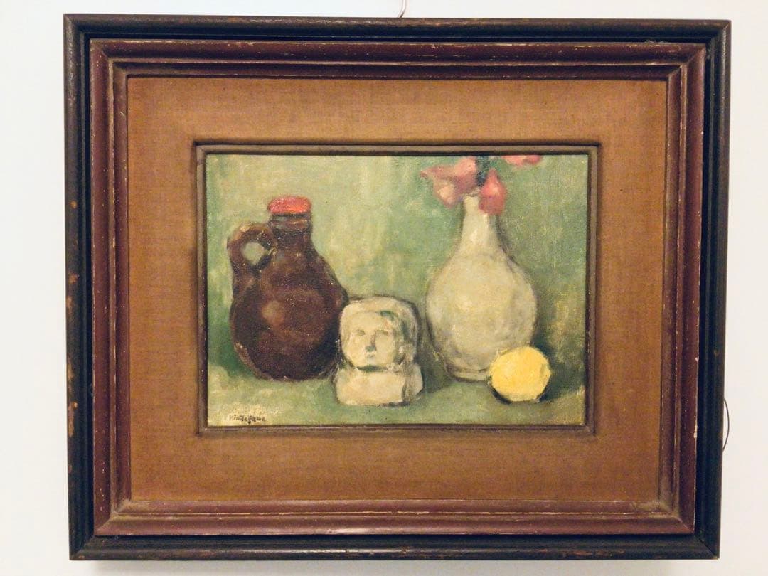 真作保証 春陽会 洋画家 田川勤次 油彩 F4号 静物画 木製額装付き 送料込み