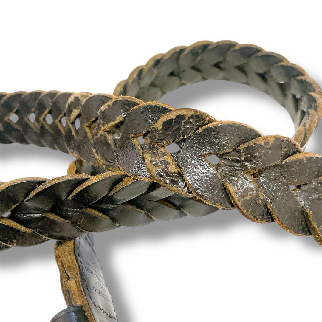 ポロラルフローレン 編み込みレザーベルト サイズ34 ブラウン×オリーブ