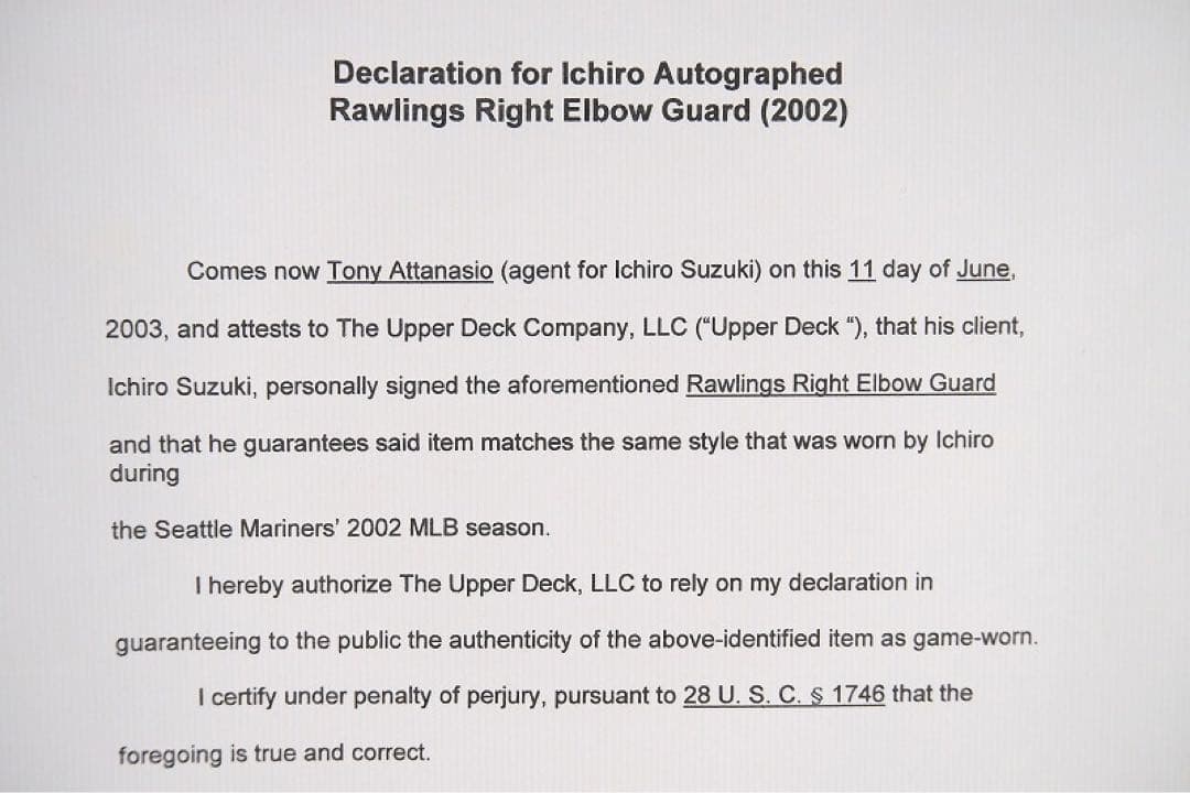 イチロー 2002年実使用 直筆サインエルボーガード（アームガード
