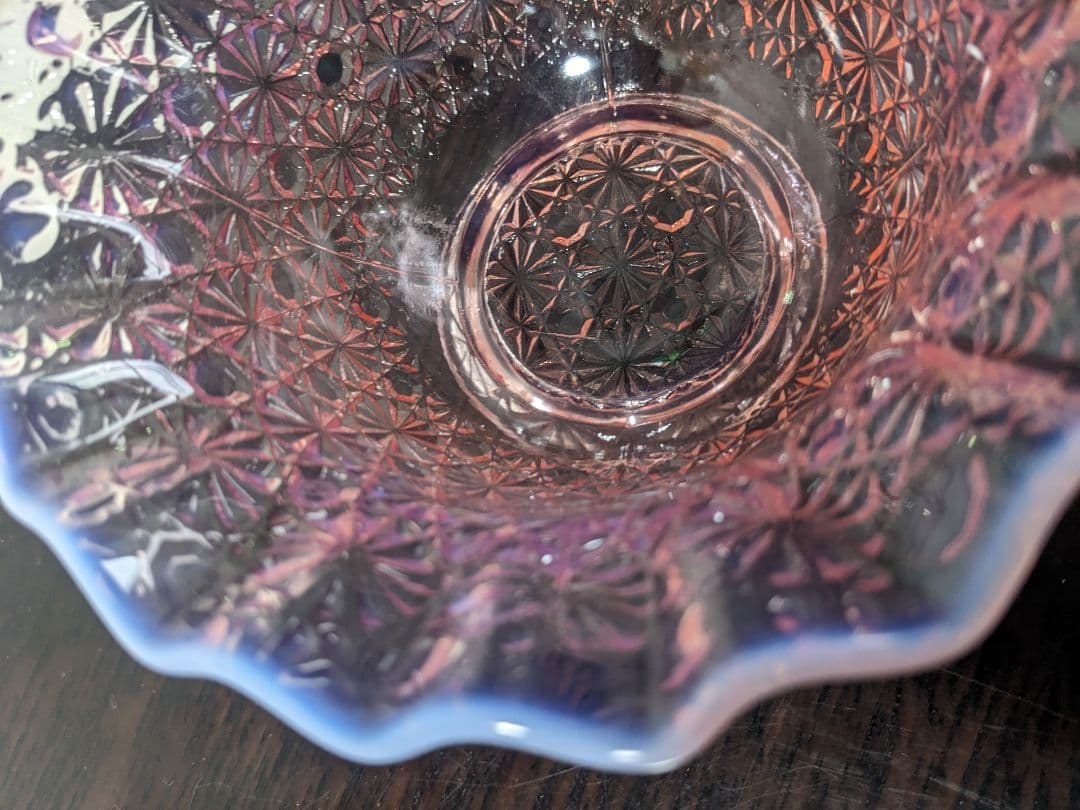 L.E.Smith ピンクオパルセント　ディジー＆ボタン Footed Bowl