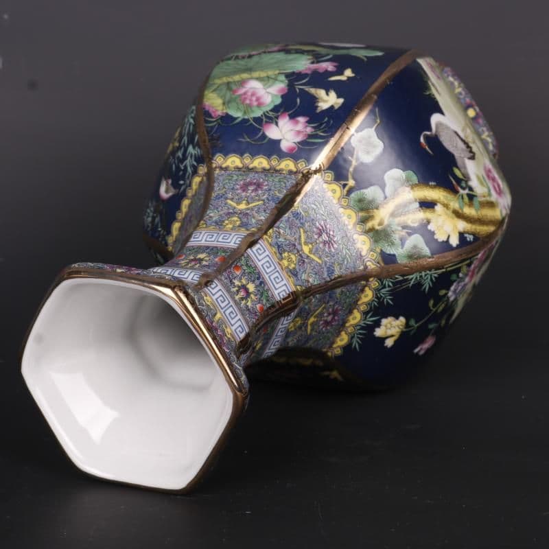 清乾隆蒔金琺瑯彩花鳥六方賞瓶 景徳鎮 陶磁器 装飾品 現代工芸品 美術