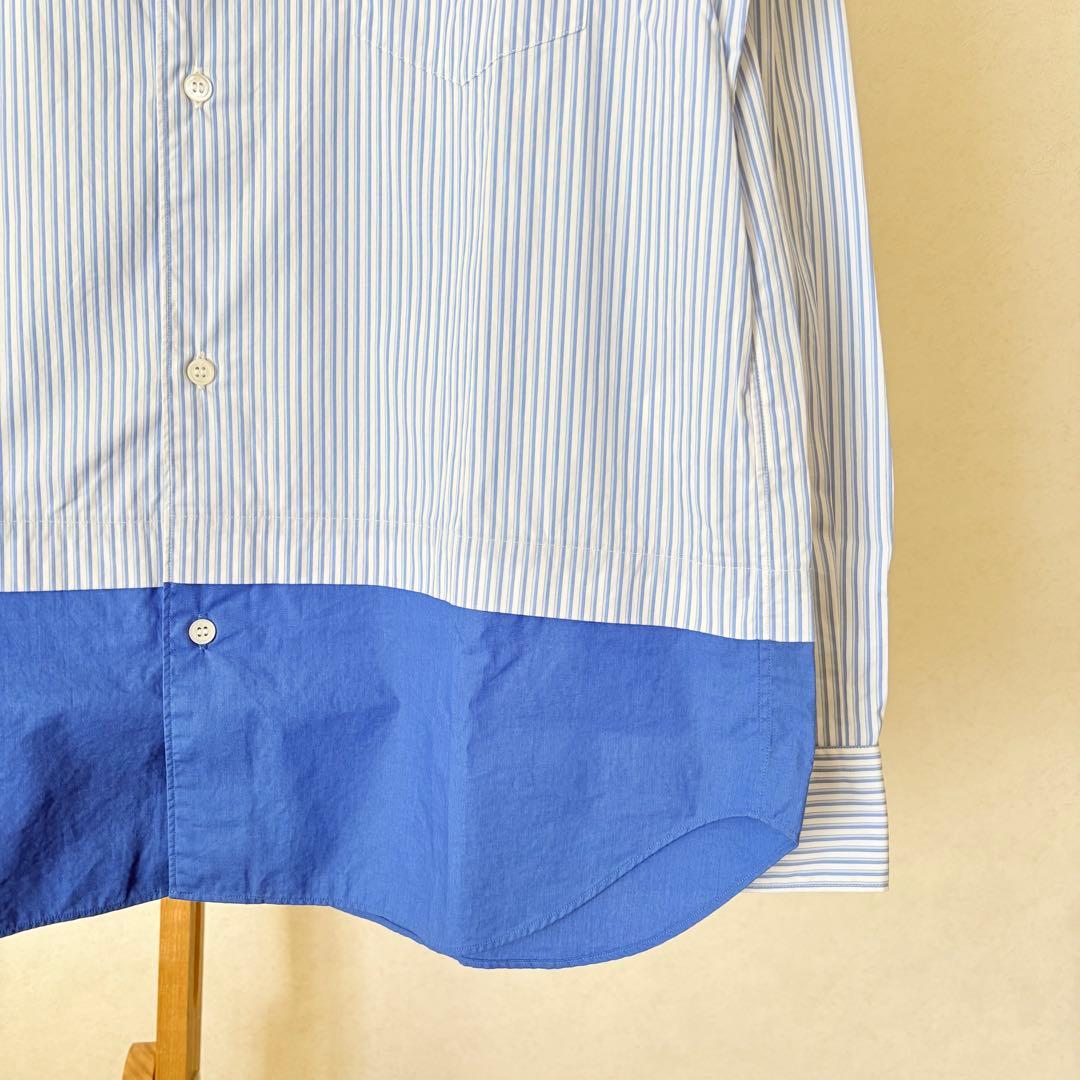 中古美品 コムデギャルソンオム 切り替えストライプシャツ 白×ブルー M