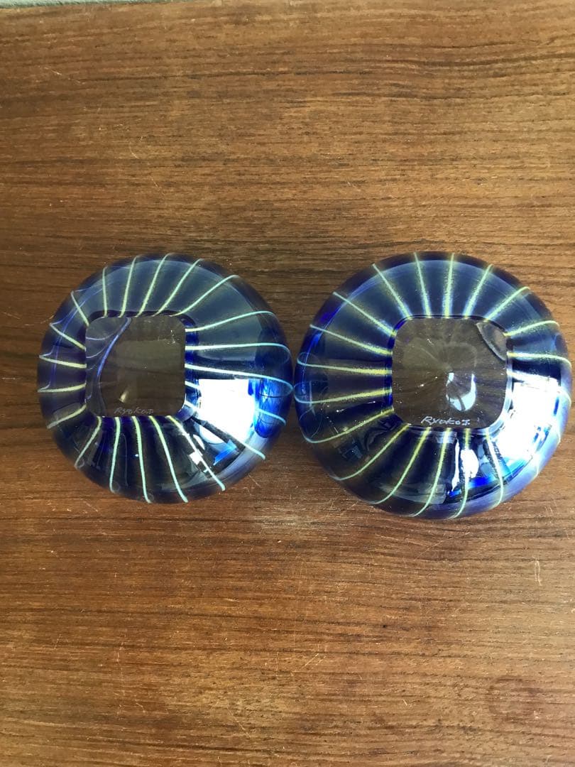 高梨良子作　縞ガラス　ぐい呑み　小鉢　サラダボウル　2個セット