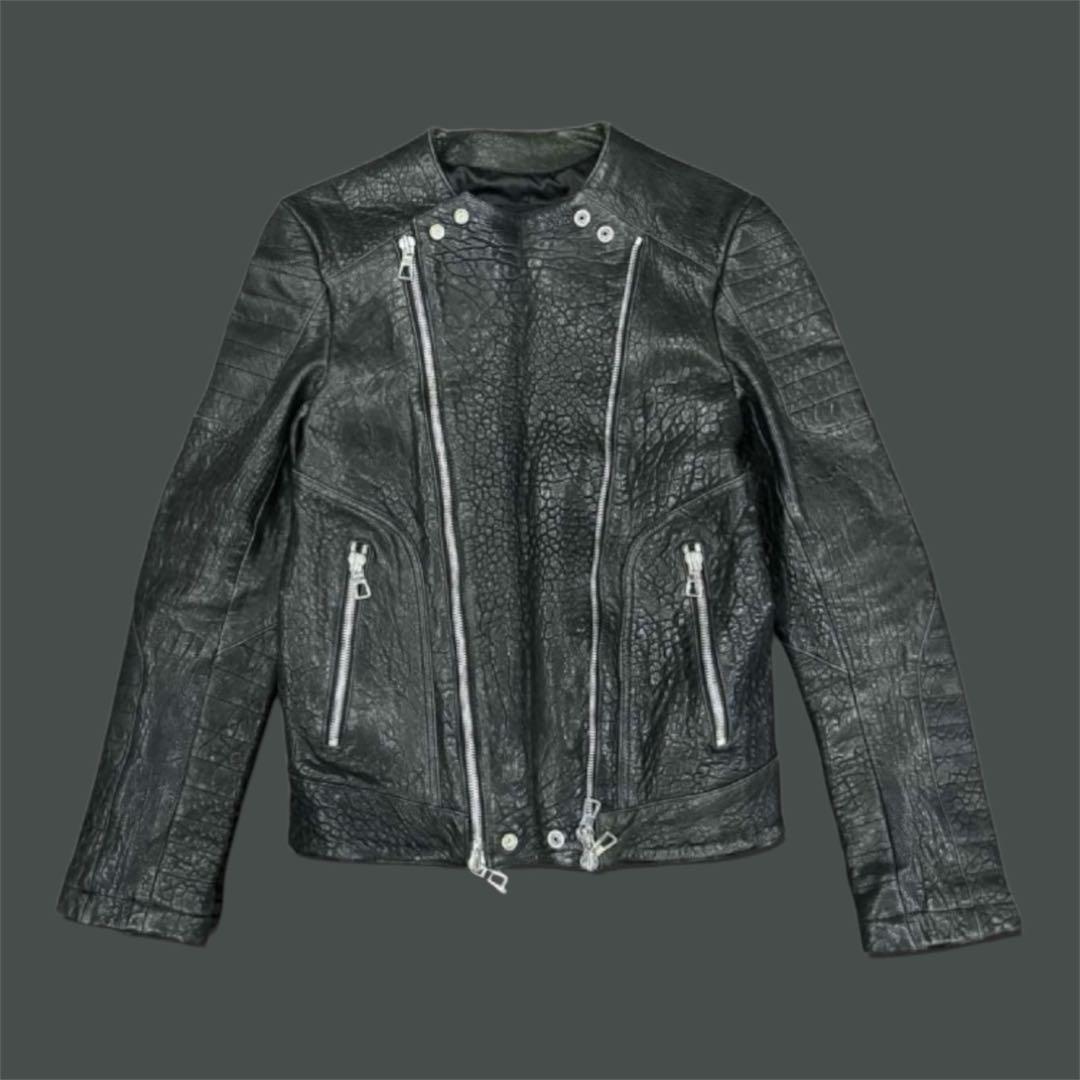 あ*ん様 【希少品】本革 BALMAINxコラボ レザー ライダースジャケ ダブルライダースジャケット（カウハイド） ブラック Y709 – Liason