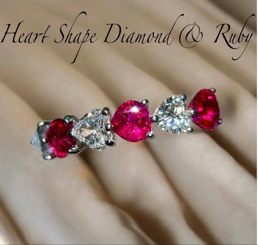こんこん様　ルビーandダイヤモンド　ハートエタニティリング PT950 スクエア プレシャスストーン ルビー ダイヤモンド ハーフ