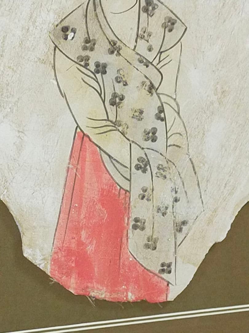 ♥中国　壁画　人物　額　①　ケース付き　骨董　古玩