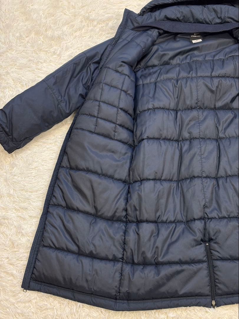 NIKE ベンチコート ネイビー L 中綿 肉厚 フード着脱 2way - メルカリ