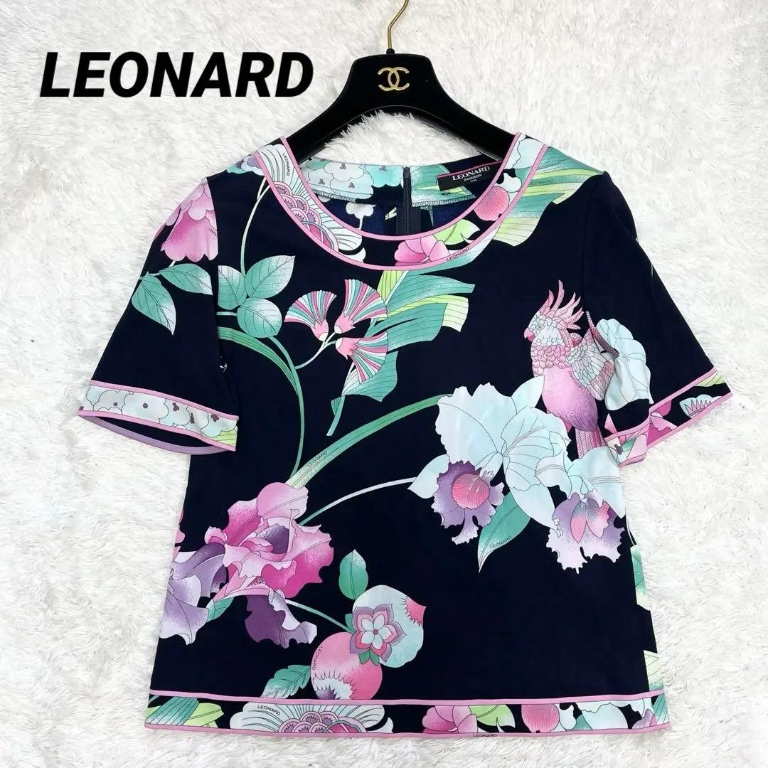 美品✨】レオナール トップス 半袖 花柄 ボタニカル カンカン トリム M