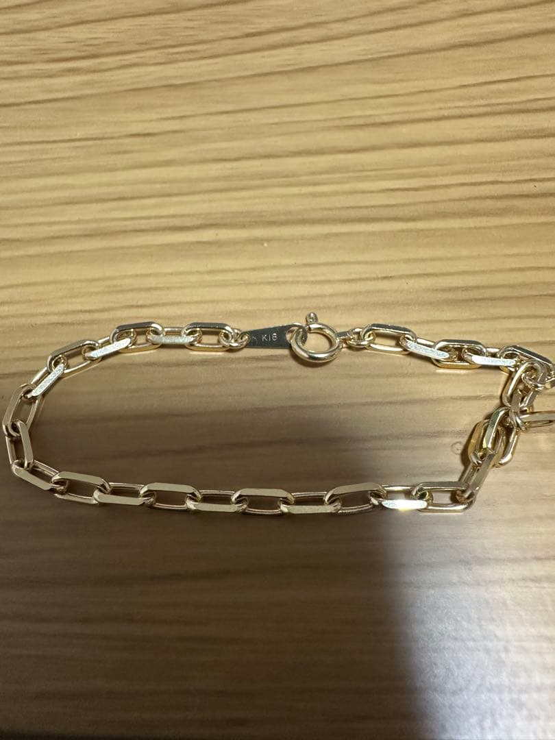 粗目小豆ブレスレット K18 幅3.8mm 1.2φ 18cm 小豆 チェーン