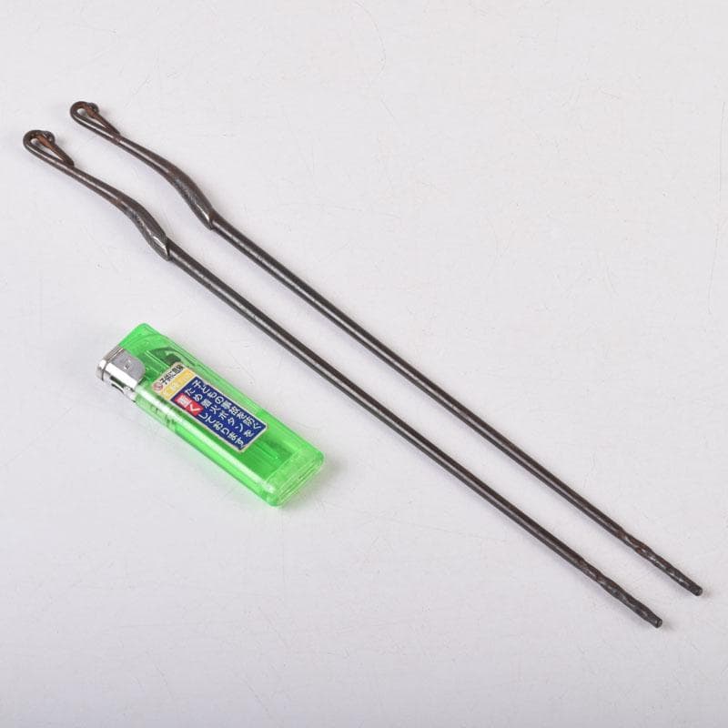 茶道具 金屋 金谷五郎三郎作 銅製 銀象嵌鶴頭火箸 共袋共箱 V 8571