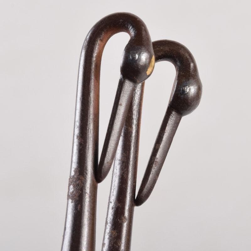 茶道具 金屋 金谷五郎三郎作 銅製 銀象嵌鶴頭火箸 共袋共箱 V 8571