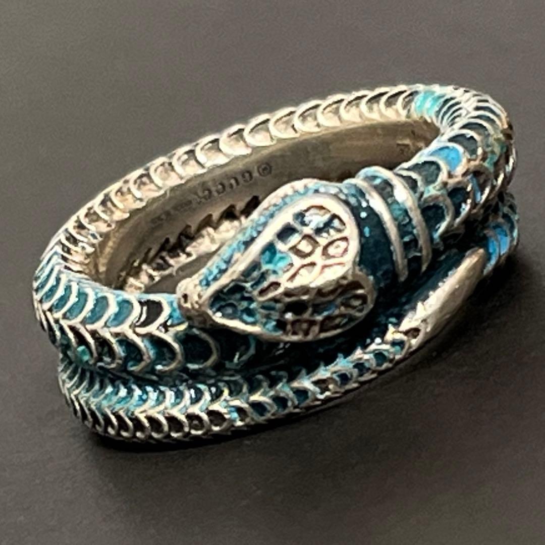美品☆極希少カラー】グッチ スネーク 蛇 リング シルバー 青 ブルー