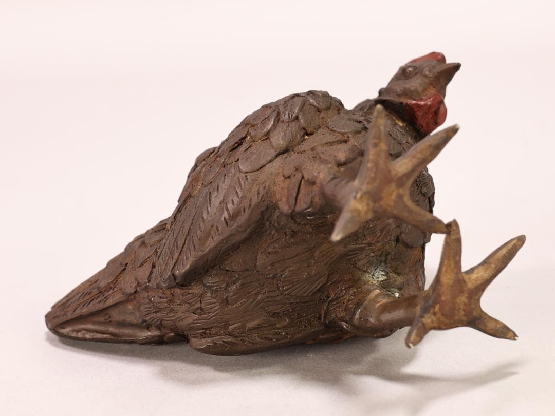 BK442 時代金工 古銅 双鶏 置物 ブロンズ 床飾り 金運 仕事運 子孫繁栄