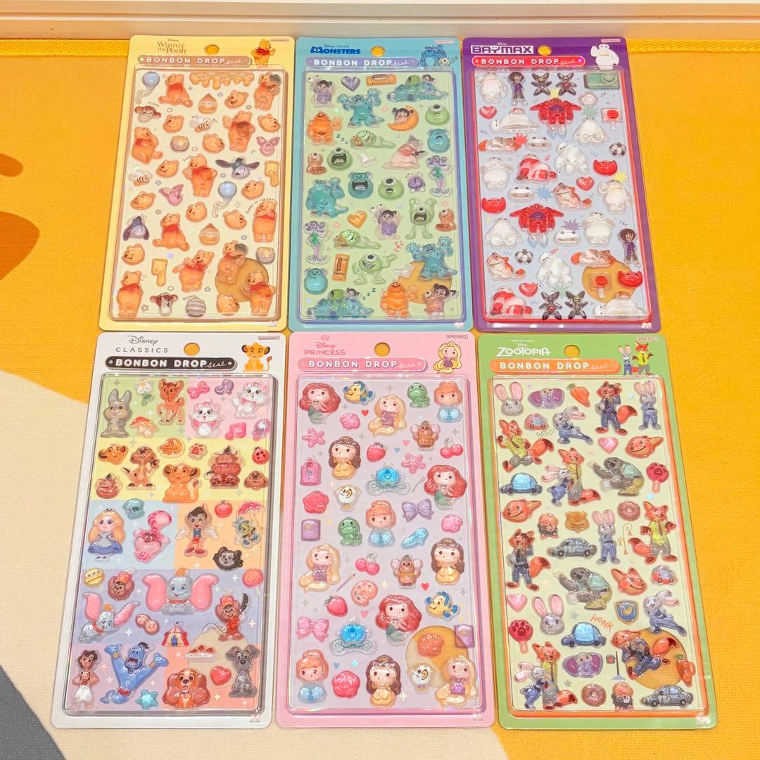 【正規品】ディズニー ★ ボンボンドロップシール 第2弾⑥種類セット サンスター文具 アウトレット 正規品 ボンボンドロップシール mini