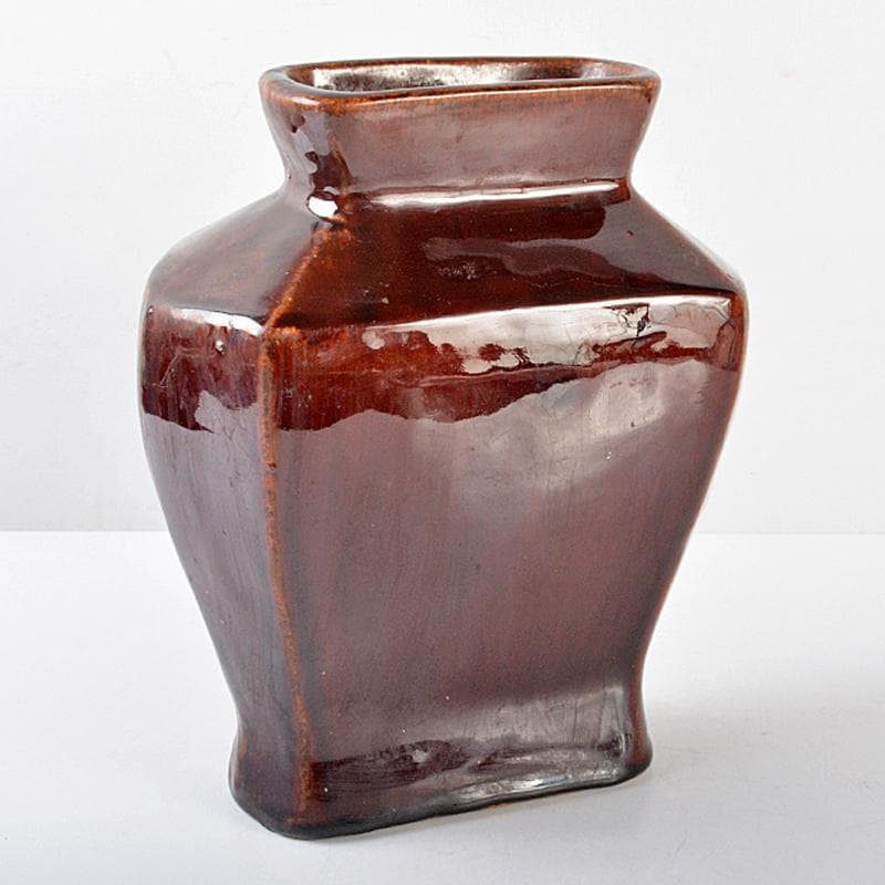 中国　紅釉　面取六角瓶　V　R5455B 中国 紅釉 面取六角瓶 V R5455B