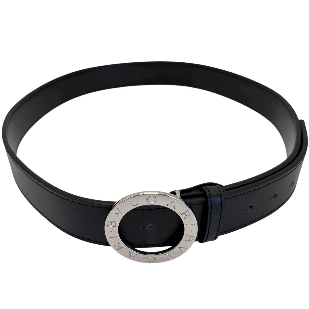 美品✨ブルガリ ベルト サークルロゴ シルバー金具 幅4cm メンズ ブラック