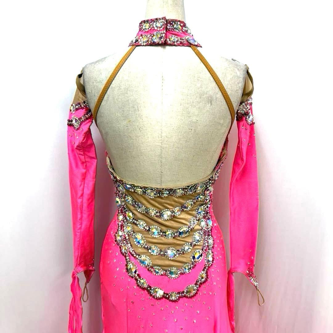 Y5697☆SM☆ピンク オーストリッチ スワロ スタンダードドレス☆社交