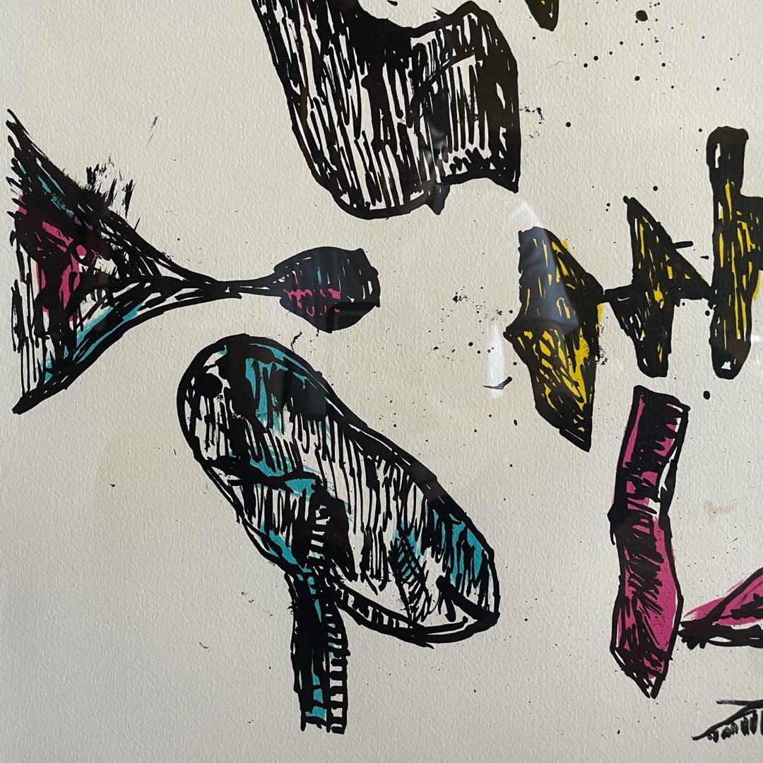 猪熊弦一郎 リトグラフ 鳥 モチーフ 本人サインあり 額付 23.10.29ー3