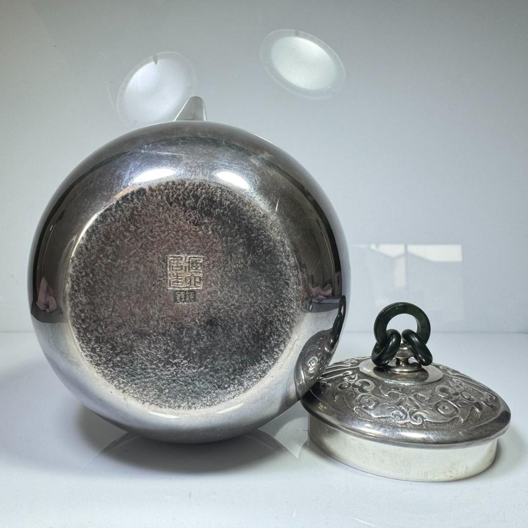 純銀製 蔵六 砲口湯沸 貴石摘 銀瓶 箱付 古美術品 純銀保証 湯沸