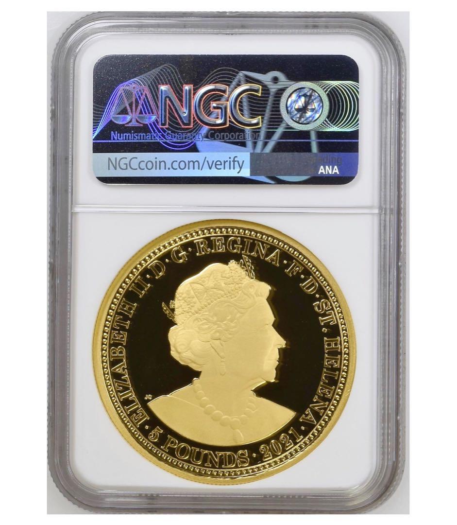 最高鑑定』2021年 セントヘレナ スリーグレイセス 5£ 2oz PF金貨
