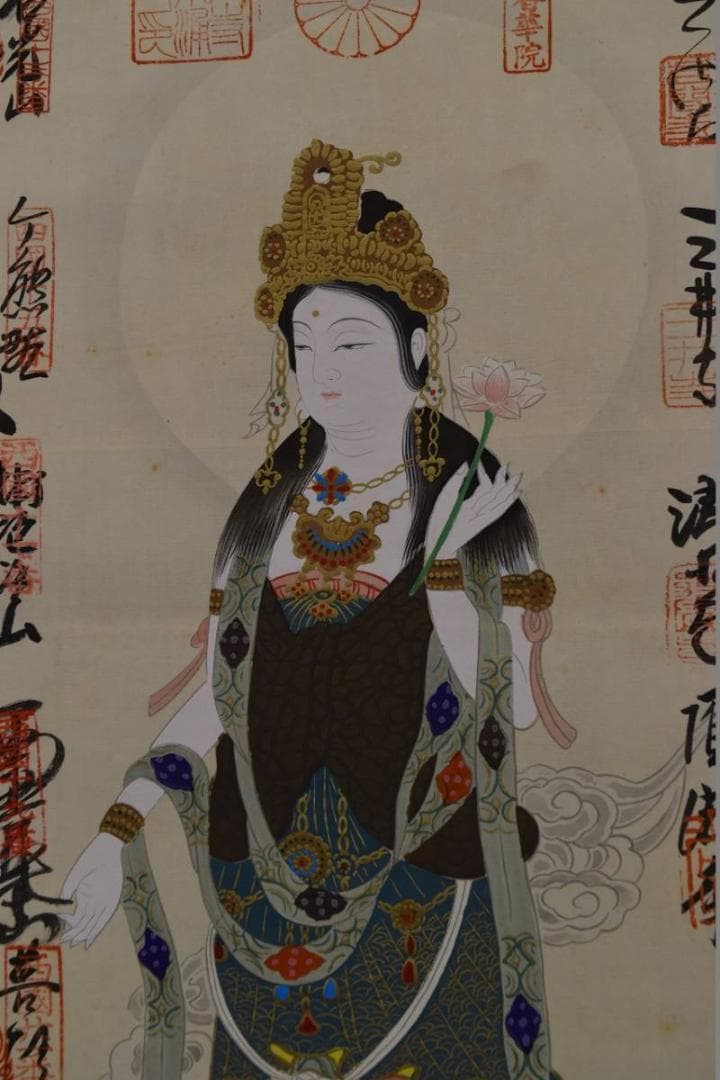 【真作】西国 三十三ヶ所霊場集印肉筆掛軸/掛軸/名家伝来/AA-369