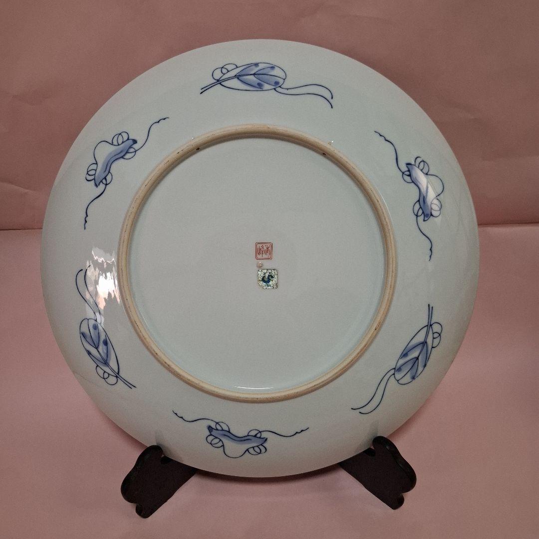 有田焼 秀峰窯 額皿 大皿 金彩染錦 輪花 飾り皿 花柄 46cm 皿立付 鳳凰