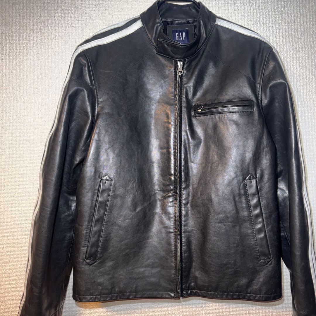 【希少】OLD GAP シングルライダースジャケット 本革 M 美品 OLD GAP オールド ギャップ 短丈 レザージャケット 黒 XL ショート