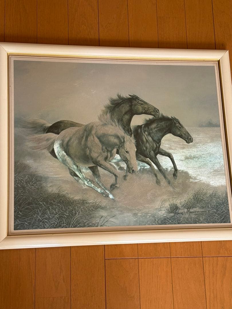 ルアーン・マニング　馬の絵画 白フレーム付き