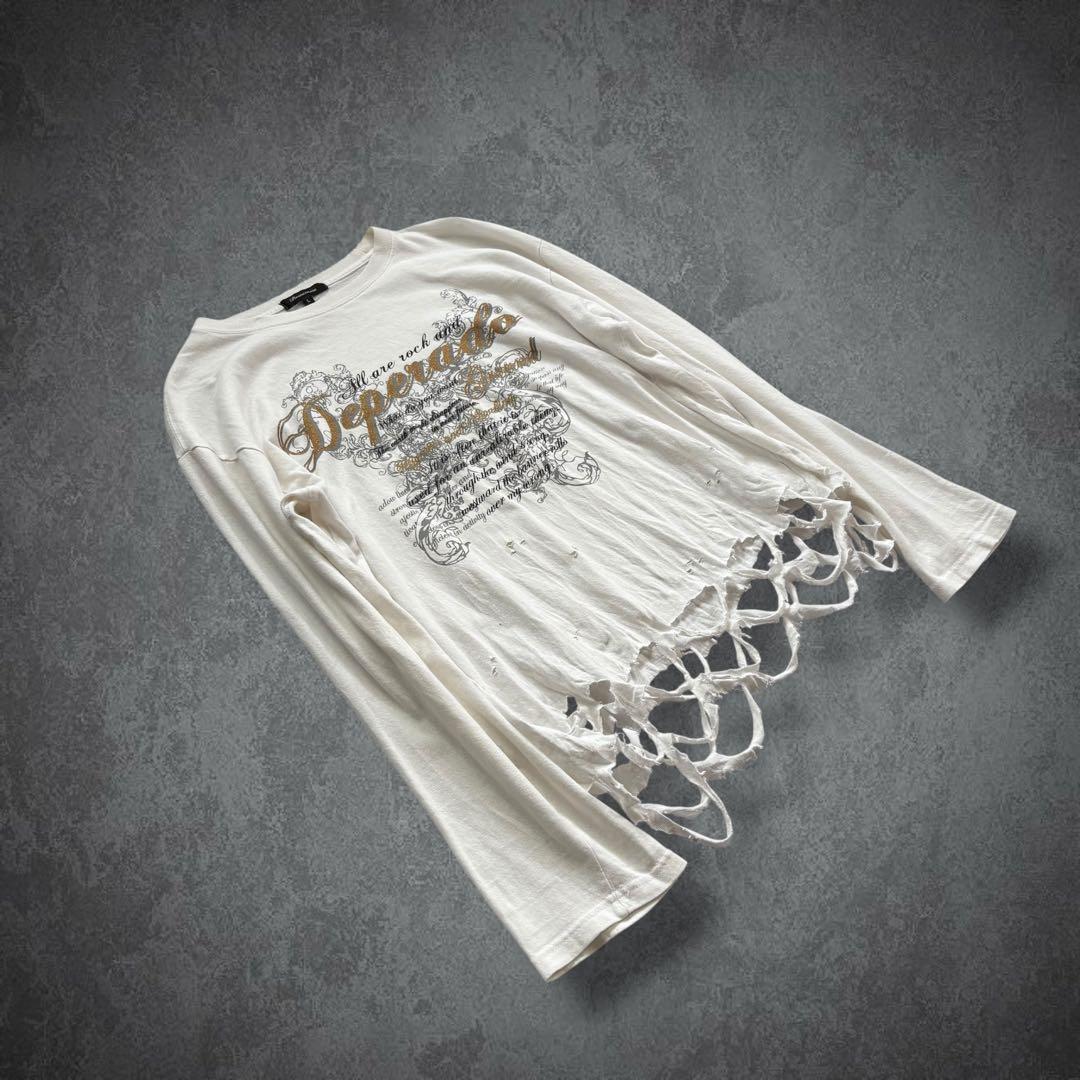 00s ダメージ ラメ ロンT 長袖 y2k 平成 グランジ ギャル お兄系