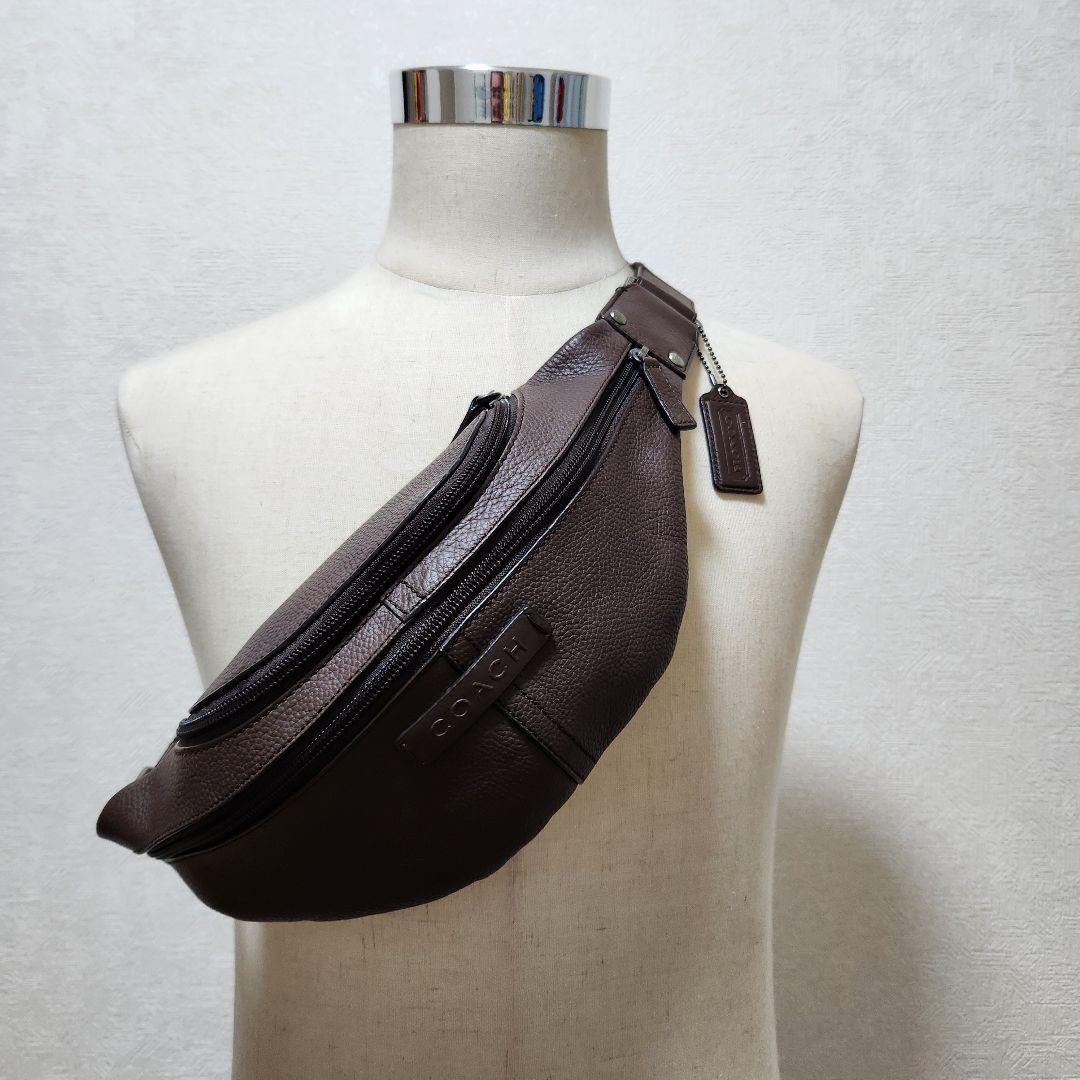 美品 コーチ 本革 ボディバッグ ブラウン F77233 シボ革 男女兼用