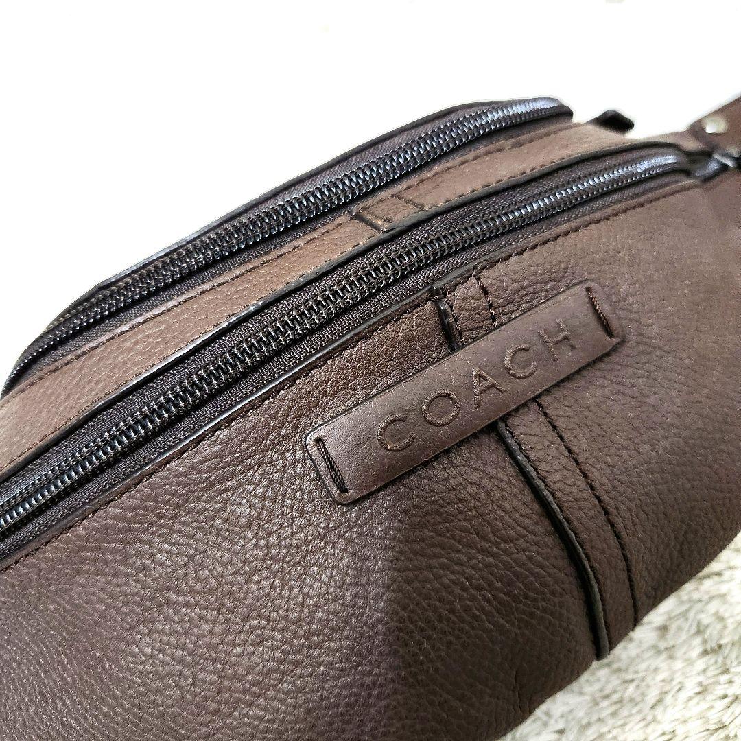 美品 コーチ 本革 ボディバッグ ブラウン F77233 シボ革 男女兼用