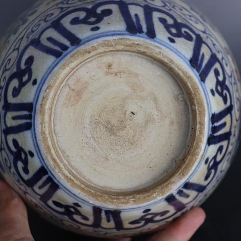 明嘉靖青花斗彩蓮花魚紋缶 景徳鎮 陶磁器 装飾品 現代工芸品 美術品